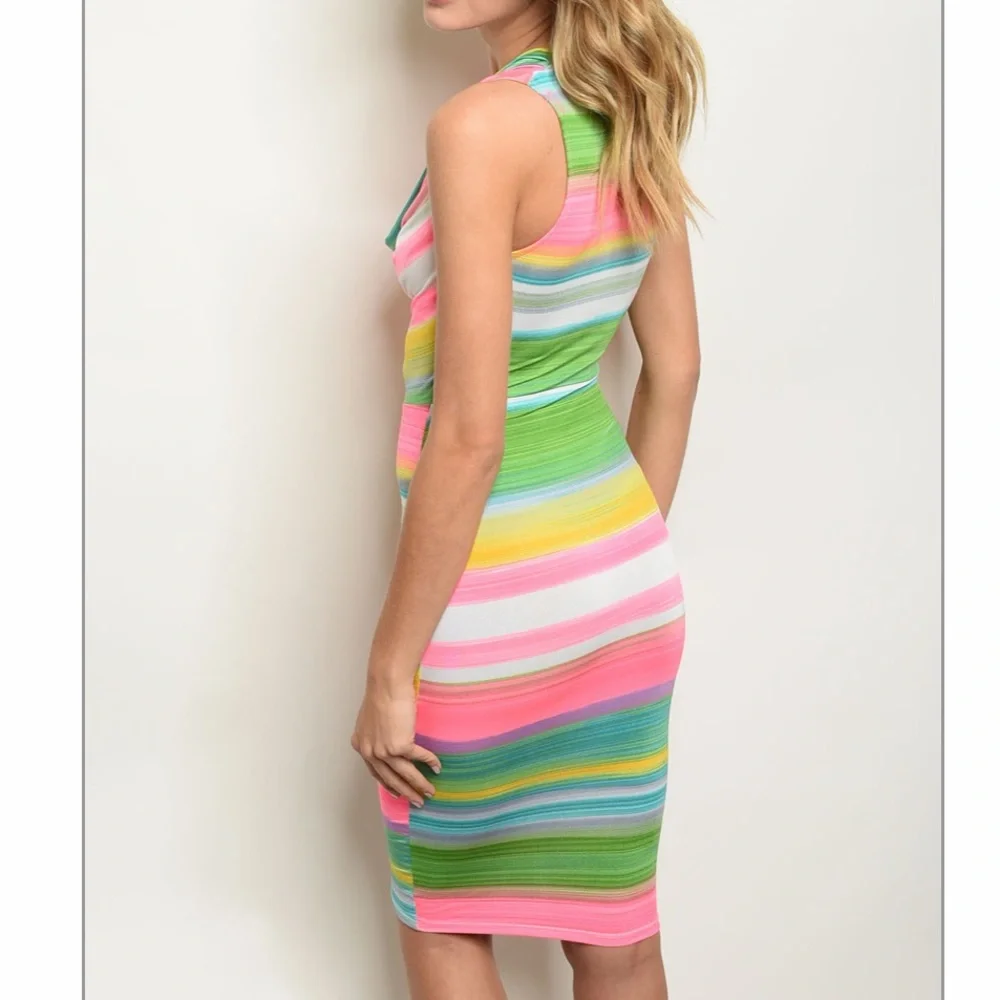Striped, Draped Neck Fitted Dress - Picture 16 of 16